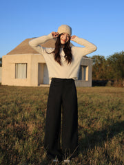 Women's Casual Solid Thermal Curved-Leg Pants