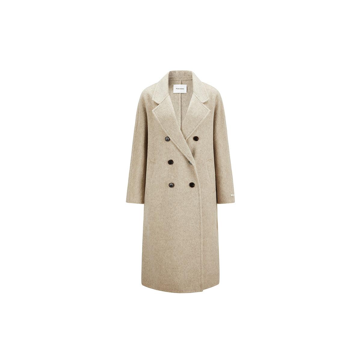 Women's Khaki Double-Breasted Wool Coat