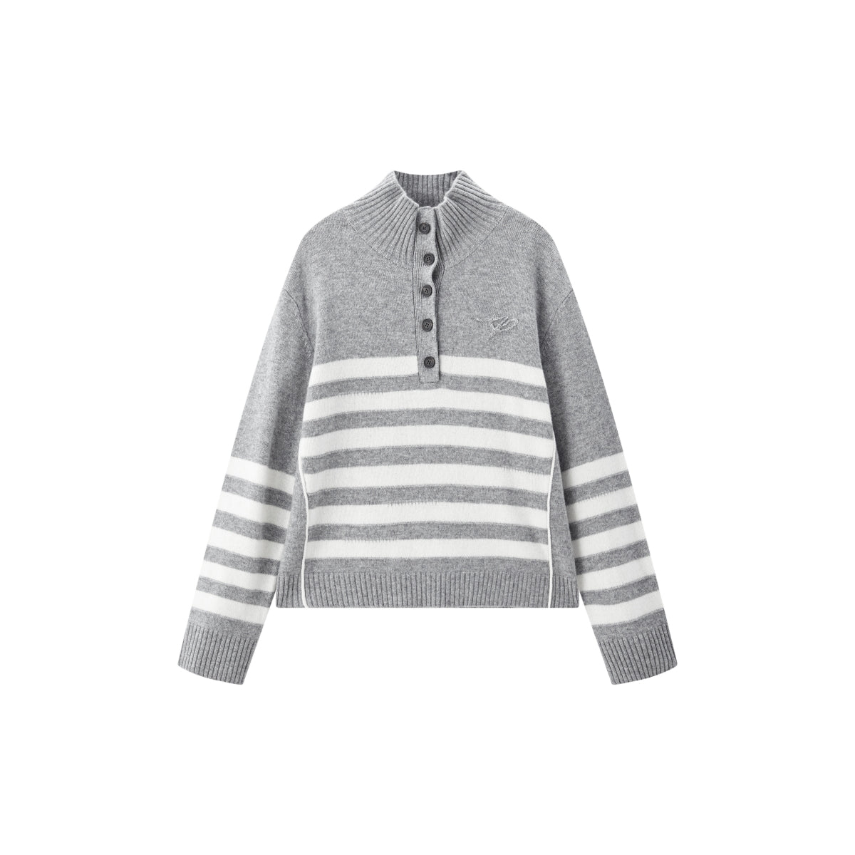 Women's Pure Wool Mock-Neck Striped Sweater