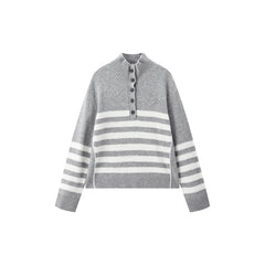 Women's Pure Wool Mock-Neck Striped Sweater