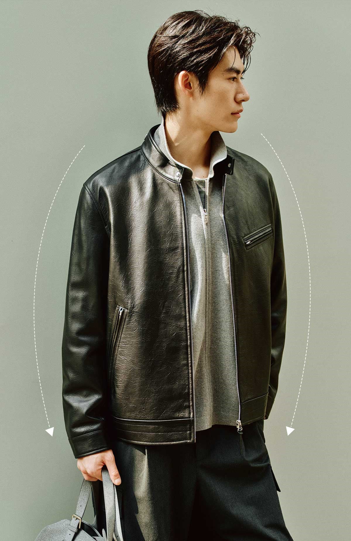 Men's Stand-Collar Moto Leather Jacket