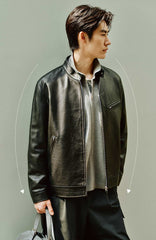 Men's Stand-Collar Moto Leather Jacket