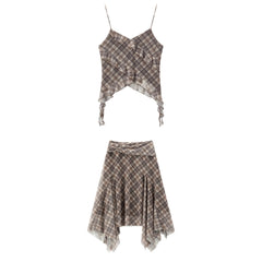Women's Boho Girl Plaid Skirt Set