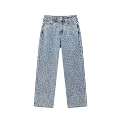 Women's High-Waist Leopard-Print Straight-Leg Jeans