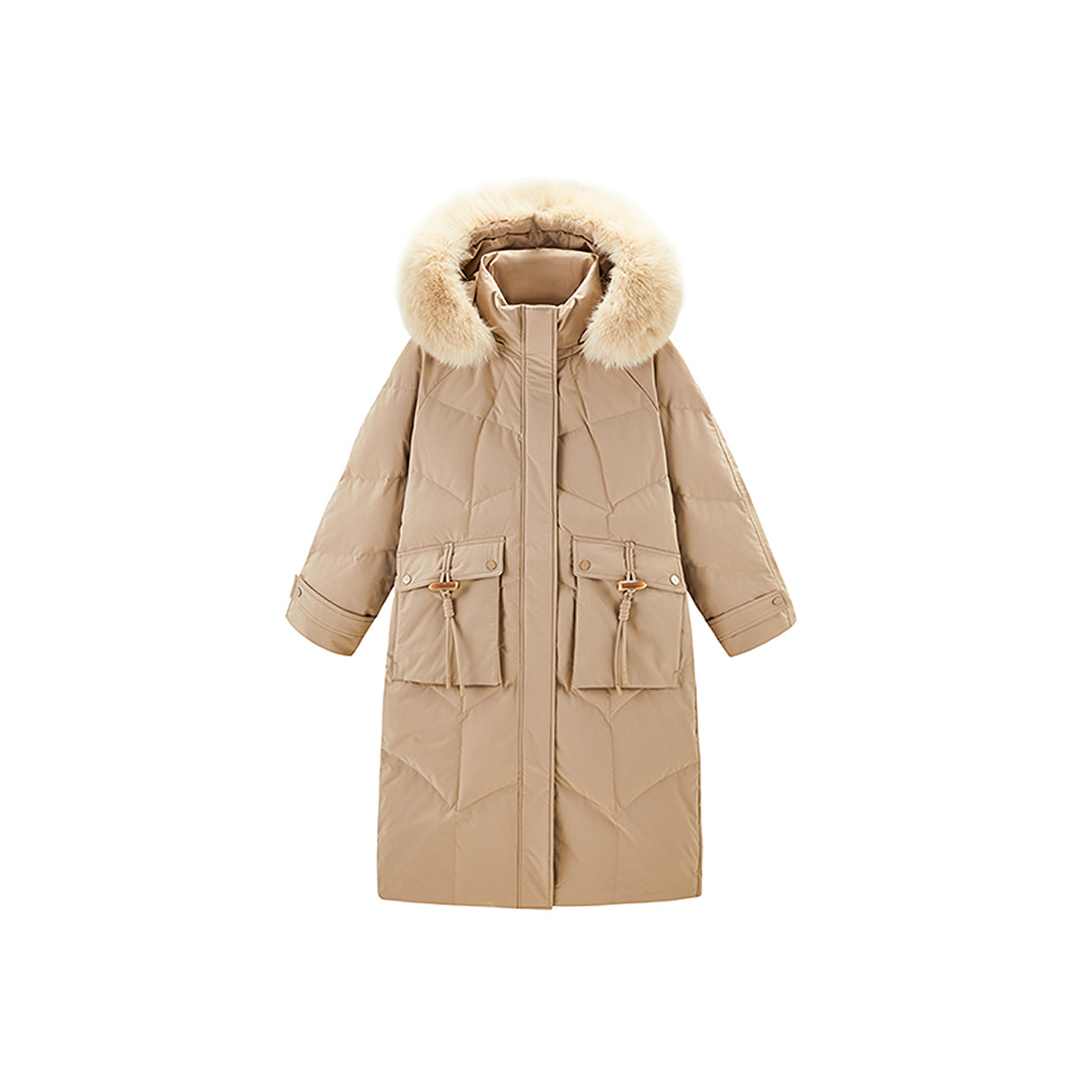 Women's Horn Button Parka Down Coat with Fox Fur Collar