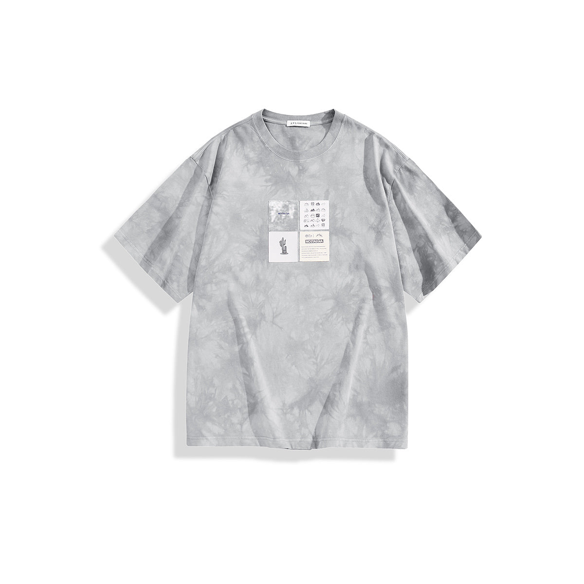 Men's Washed Distressed T-Shirt with Patchwork