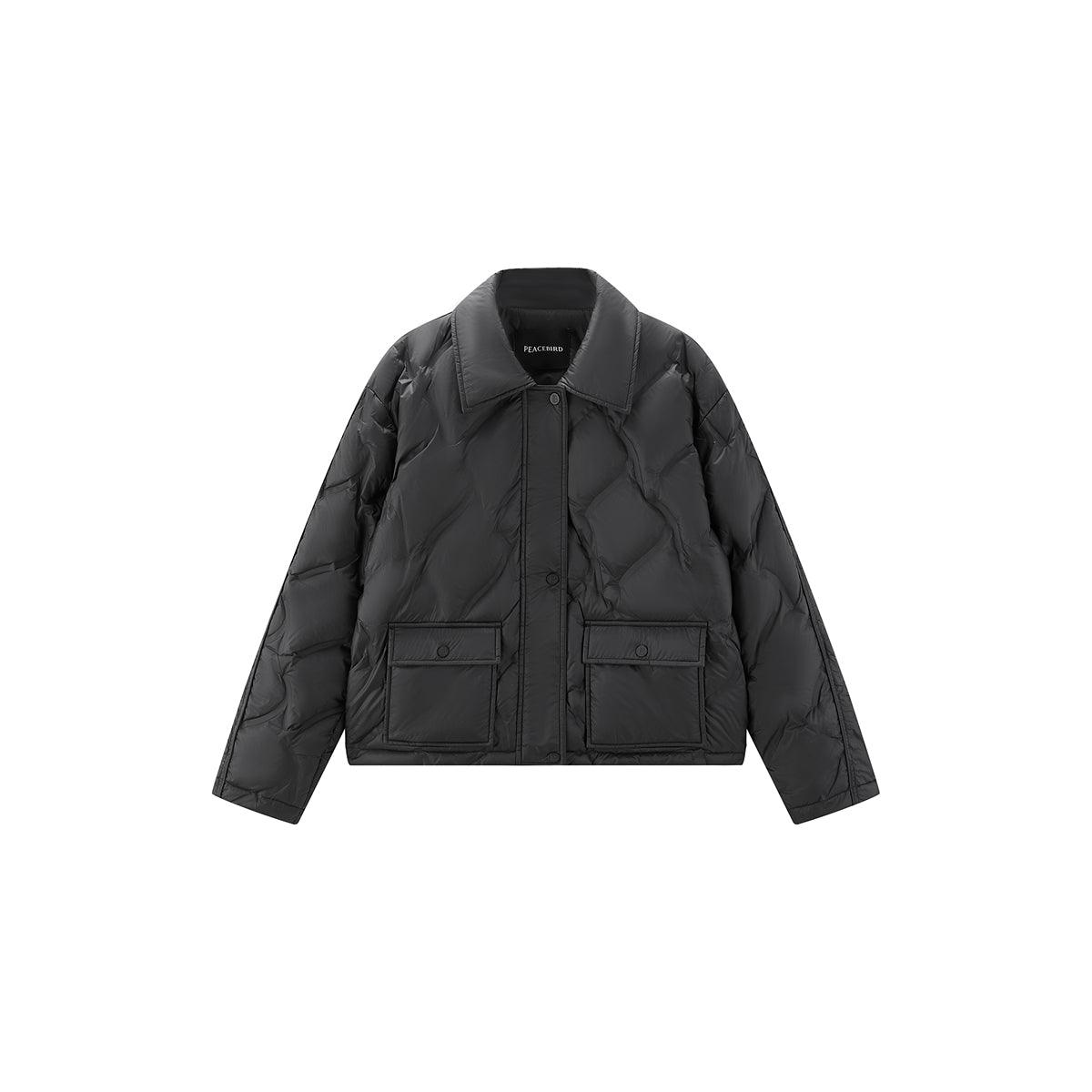 Women's Black Argyle Embossing Puffer Jacket