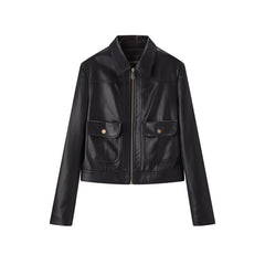 Women's Turn-Down Collar PU Leather Jacket