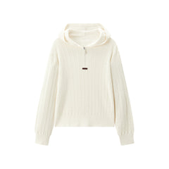 Women's Short Cable-Knit Hooded Sweater