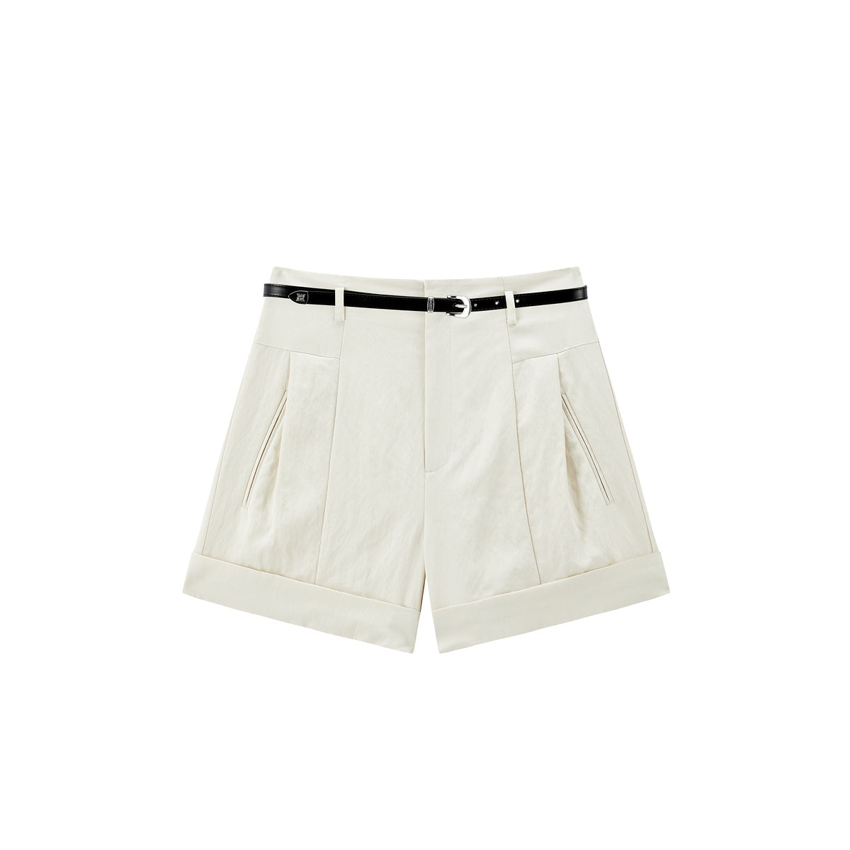 Women's High-Waisted Cuffed Shorts with Belt
