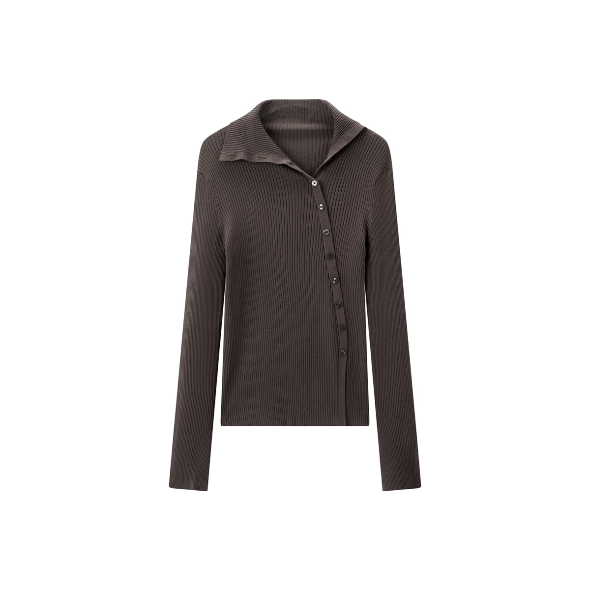 Women's Ribbed Lapel Asymmetric Button Knit Top