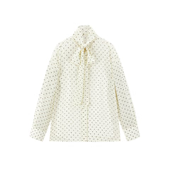 Women's Polka-Dot Long-Sleeve Shirt with Tie Neck