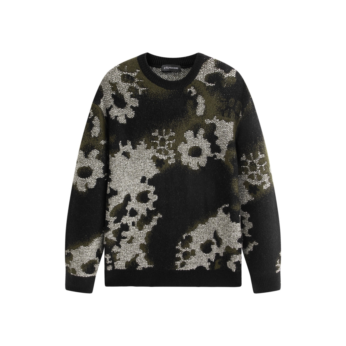 Men's Allover Contrast Floral Jacquard Sweater