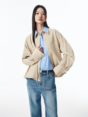 Women's Loose Cropped Jacket with Bubble Hem