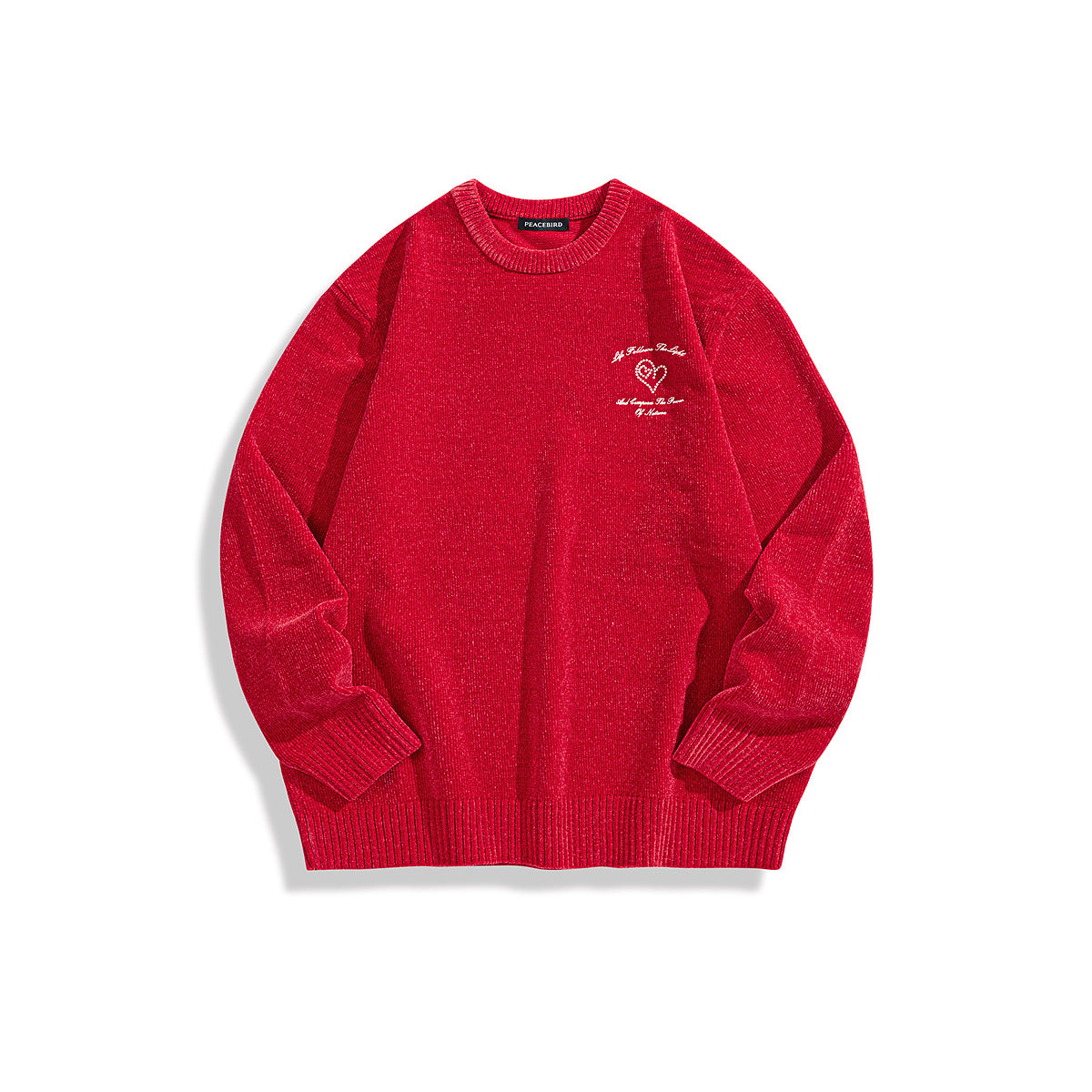 Men's Red Embroidered Crew Neck Pullover