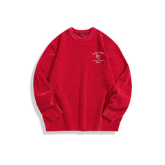 Men's Red Embroidered Crew Neck Pullover