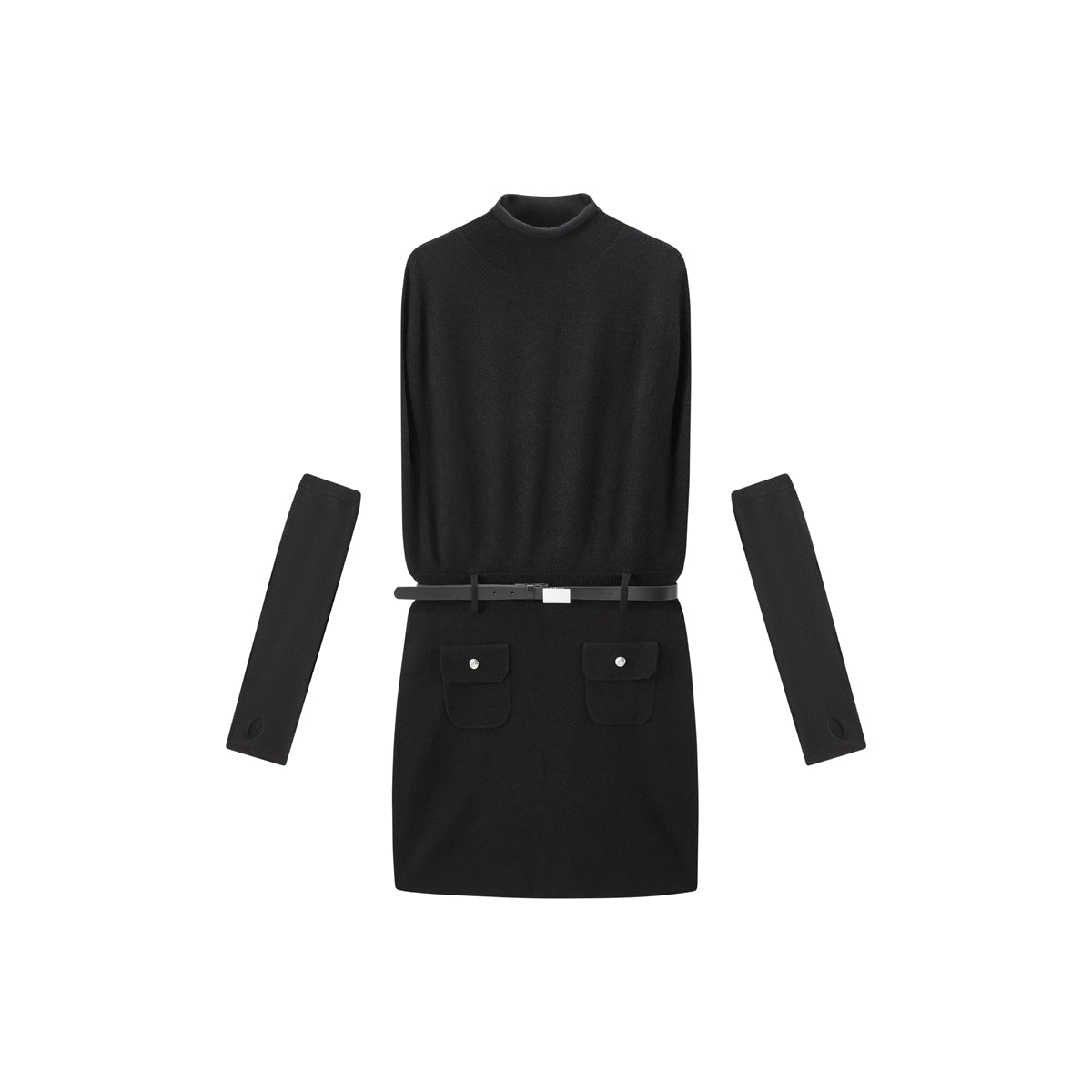 Women's Mock-Neck Knit Dress with Arm Warmers