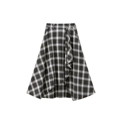 Women's Asymmetric Side-Slit Plaid Skirt