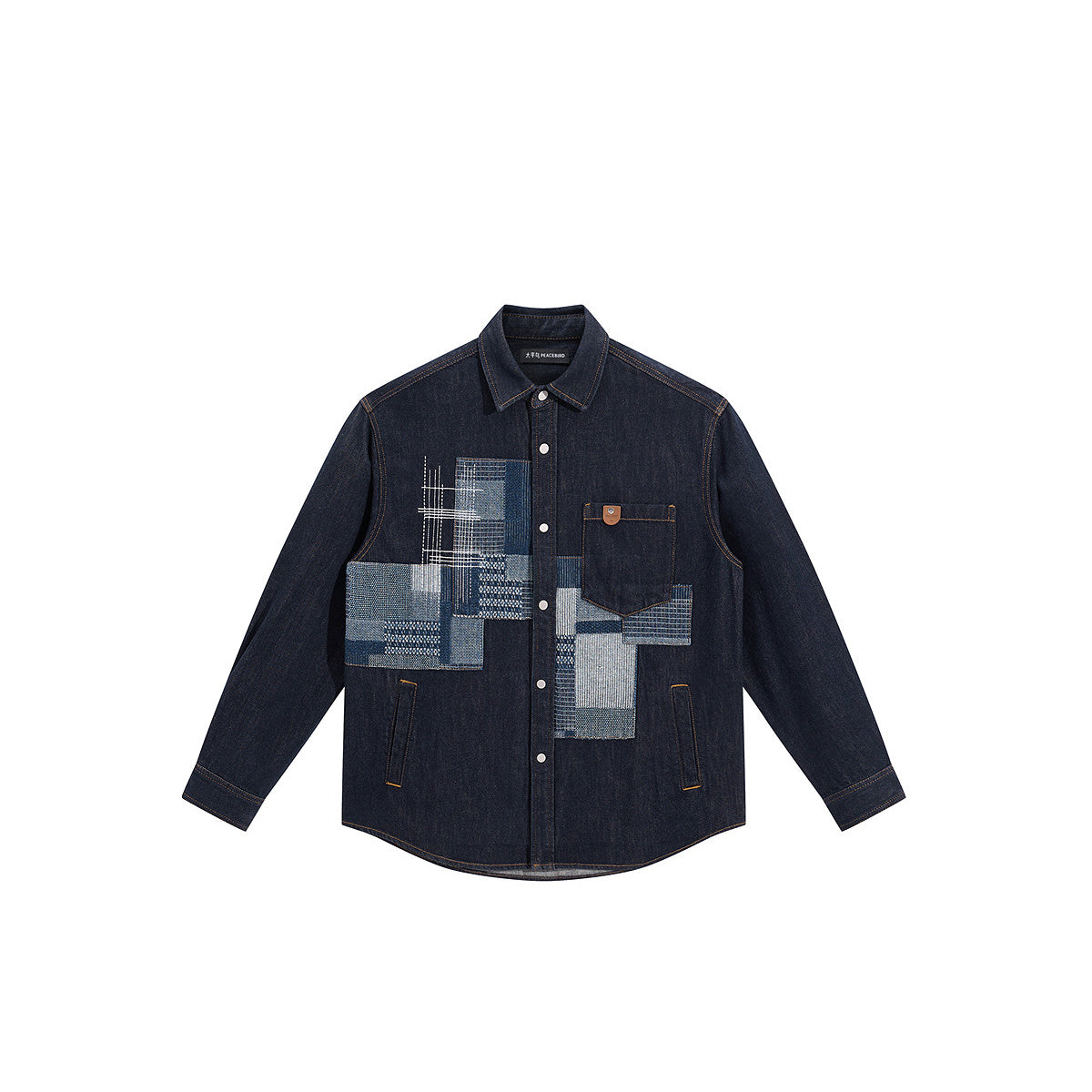 Men's Spliced Denim Shirt