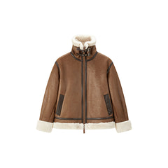 Women's PU Fleece Patchwork Jacket