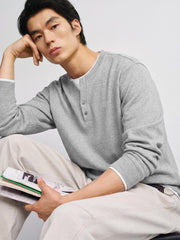 Men's Casual Henley Faux-Layer  Sweatshirt