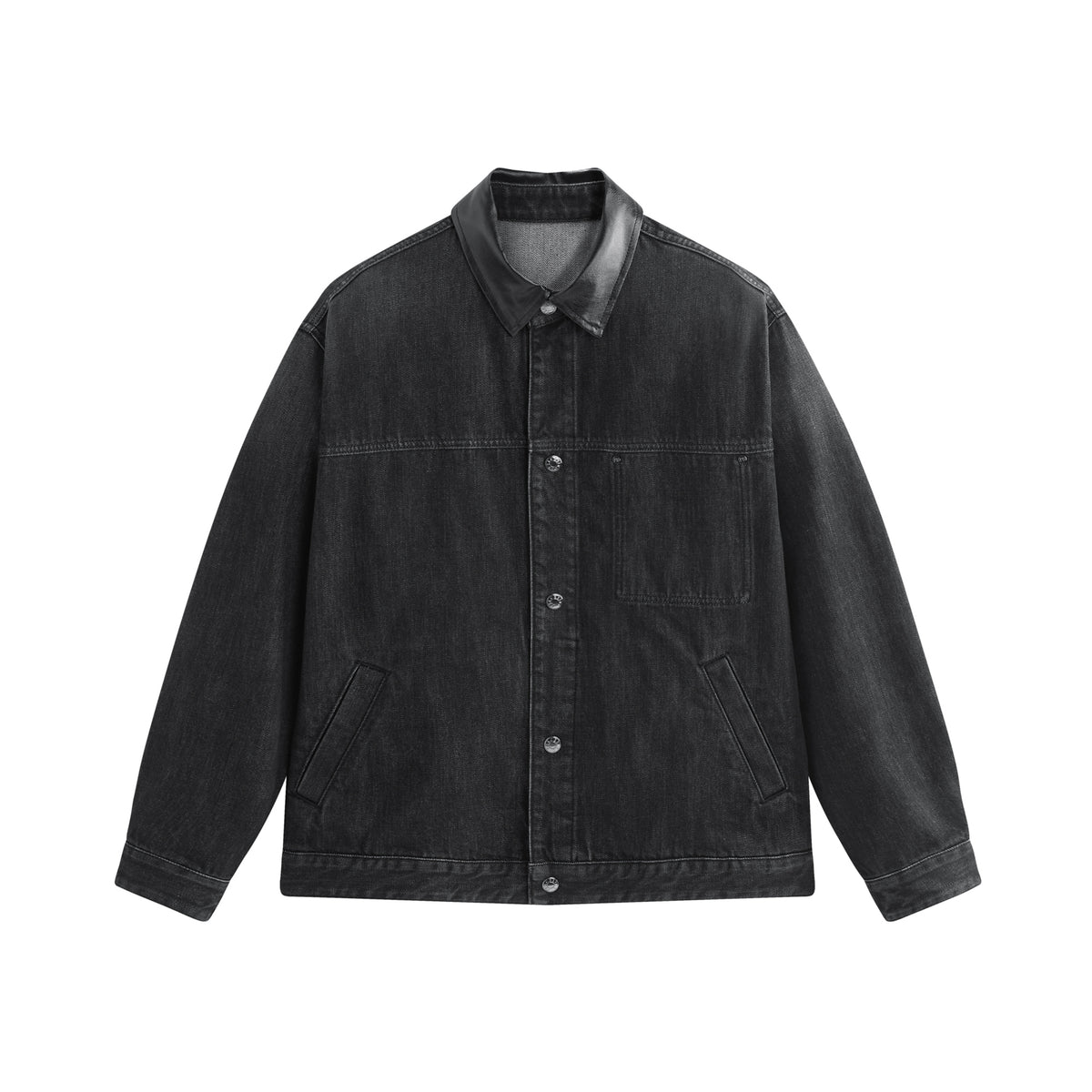 Men's Gradient-Washed Denim Jacket with PU Collar