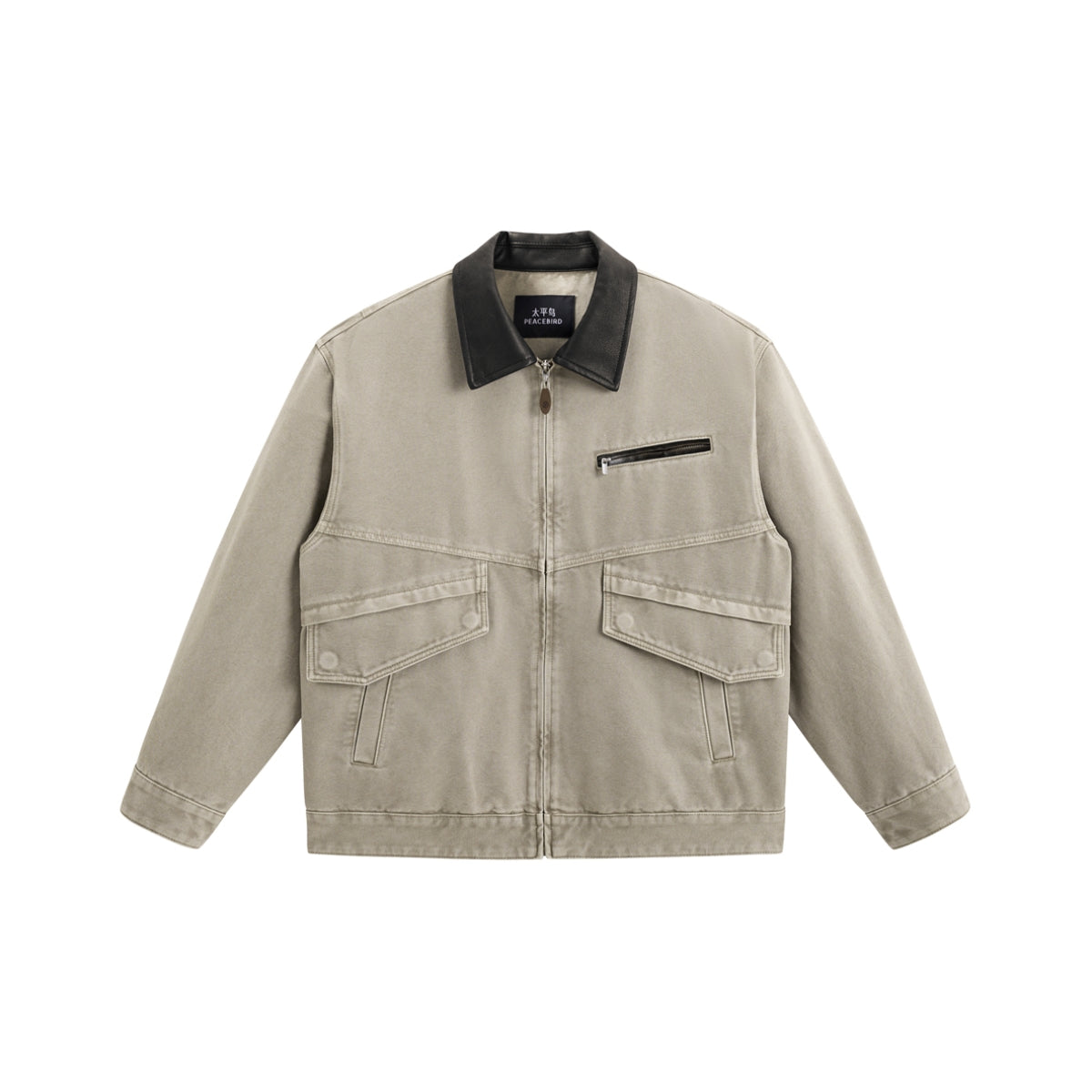 Men's Oversized Utility Jacket with PU Collar