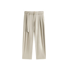 Men's Fleece-Lined Wide-Leg Suit Pants with Belt