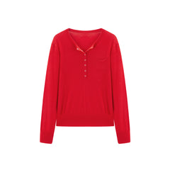 Women's Machine-Washable Wool Henley Sweater