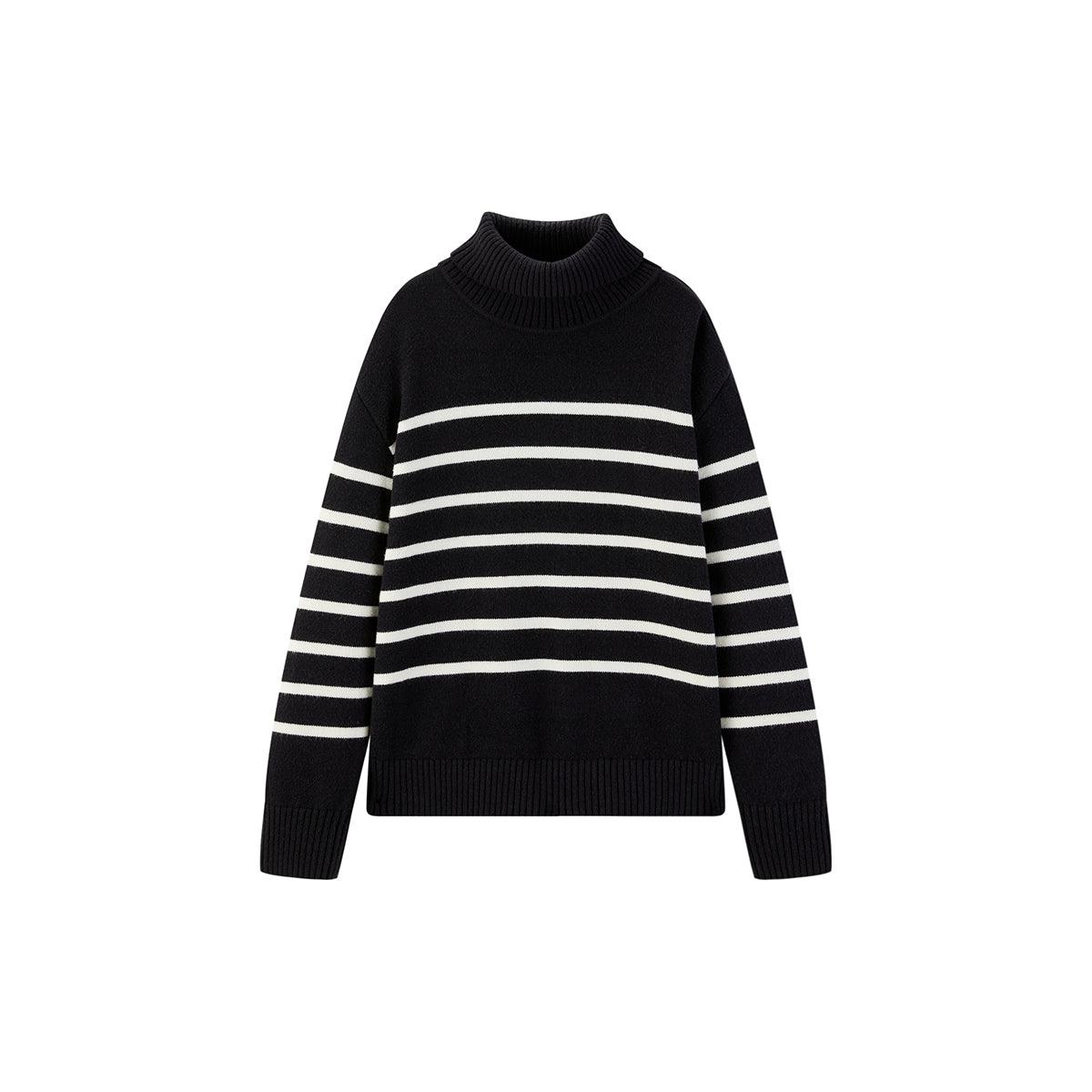 Women's Striped Button-Collar Knit Pullover