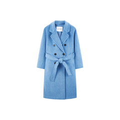 Women's Belted Wool Coat with Slik and Rabbit Fur