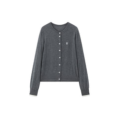 Women's Wool-Blend Knit Cardigan with Contrast Accents