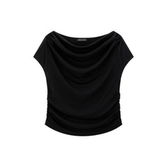 Women's Draped Neck Acetate Ruched T-Shirt