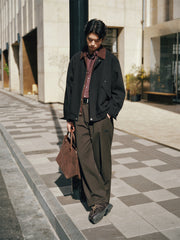 Men's Oversized Utility Jacket with Contrast Collar