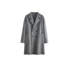 Men's Oatmeal Double-Breasted Pocket Wool Coat