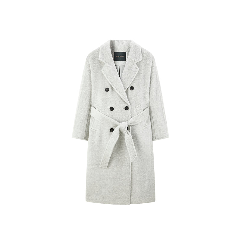 Women's Belted Double Breasted Wool Coat with Alpaca