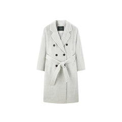 Women's Belted Double Breasted Wool Coat with Alpaca