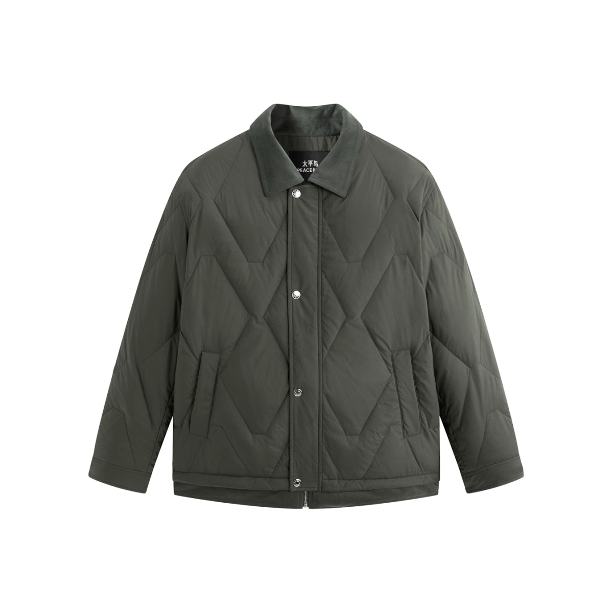 Men's Brown Down Jacket with Corduroy Collar