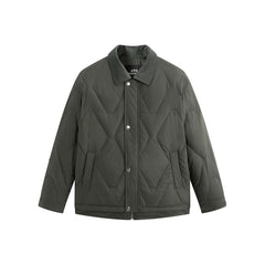 Men's Brown Down Jacket with Corduroy Collar