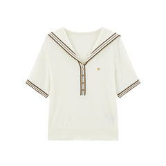 Women's Contrast-Trim Knit Top with Sailor Collar