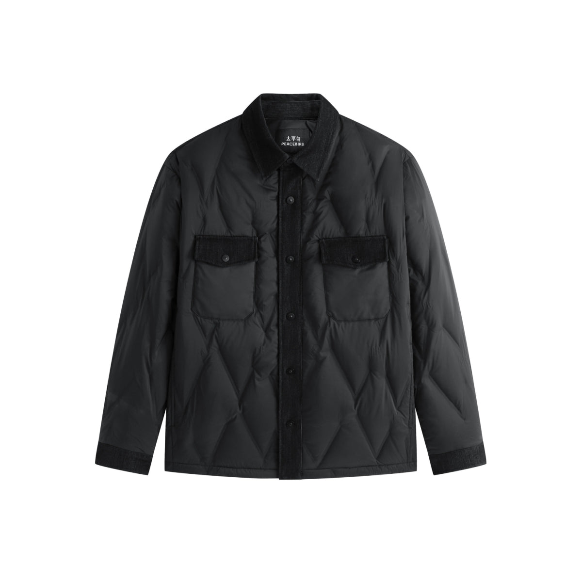 Men's Goose Down Denim-Panel Shirt Jacket