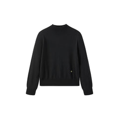 Women's Black Loose Fit Wool Pullover