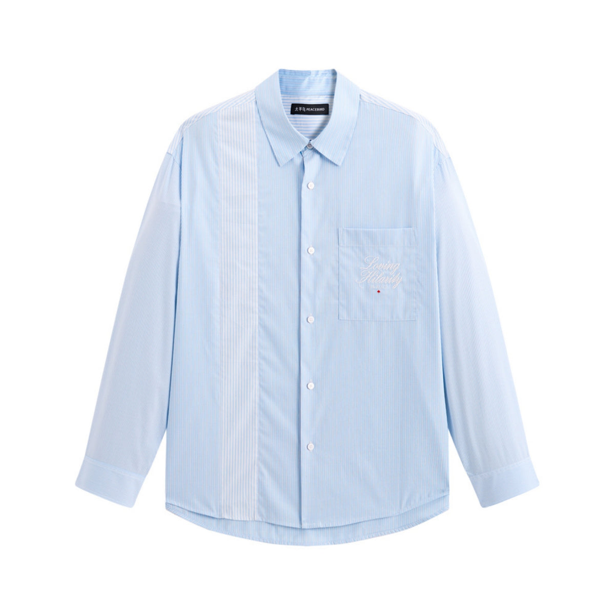Men's Striped Shirt with Pocket Embroidery