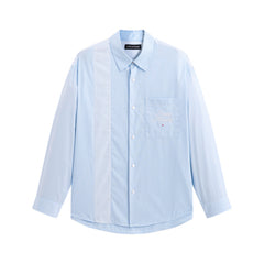 Men's Striped Shirt with Pocket Embroidery