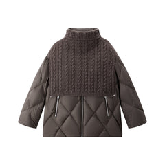 Women's Extra-Long Puffer Coat with Cable-Knit Shawl