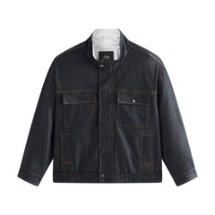 Men's Utility Stand-Collar Denim-Look Jacket