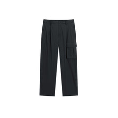 Men's Pleated Straight-Leg Pants with 3D Patch Pockets