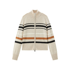 Women's Mock-Neck Colorblock Striped Knit Cardigan