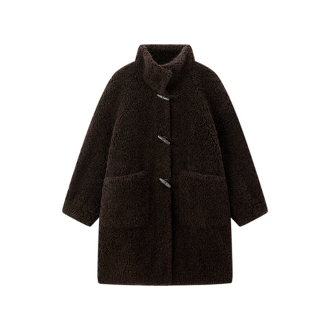 *US Final Sale* Women's Curly Wool Stand-Collar Coat
