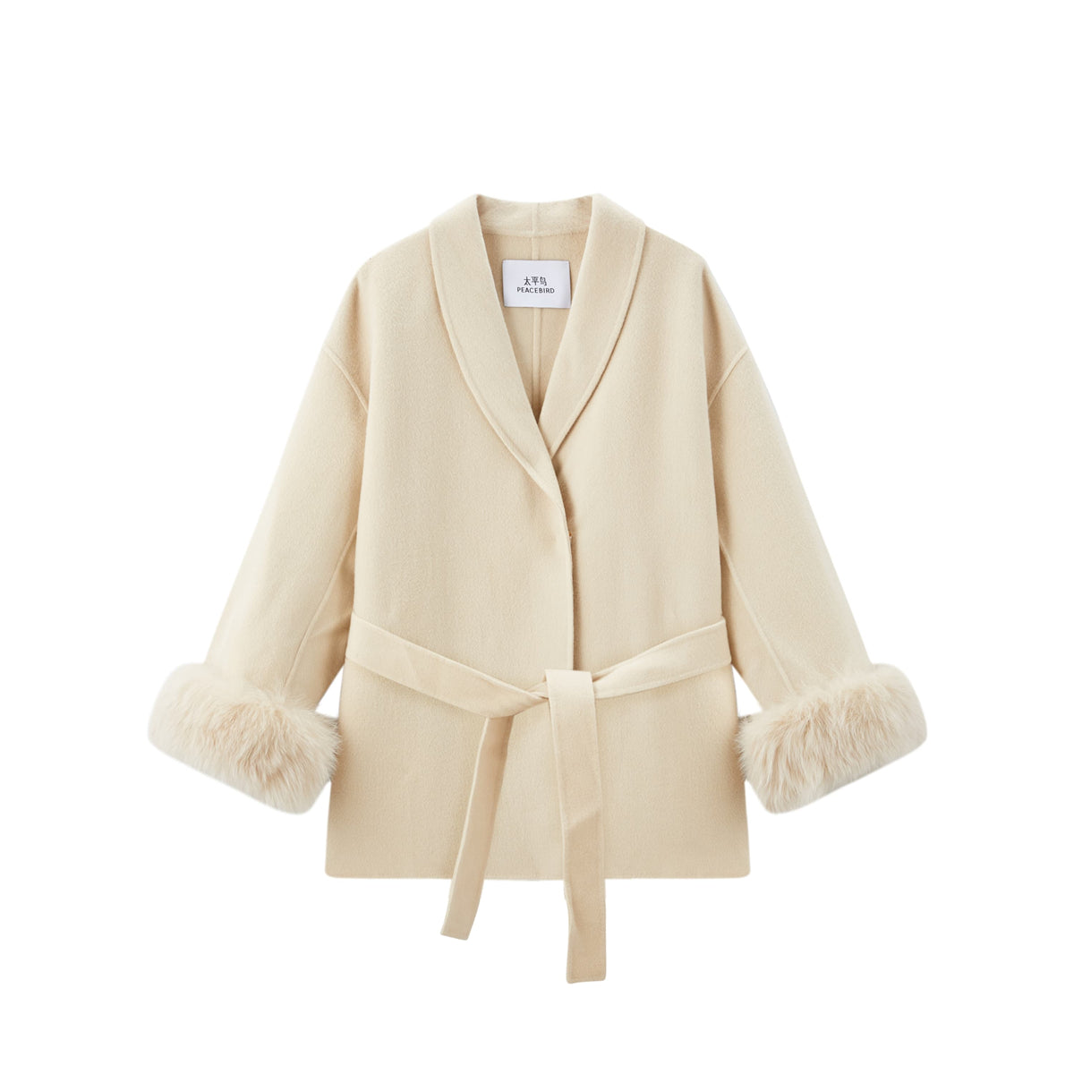 Women's Wool Coat with Detachable Fox Fur Cuffs